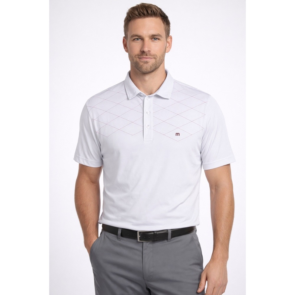 Travis Mathew White Polo Shirt Golf Performance Short Sleeve Men's size LARGE